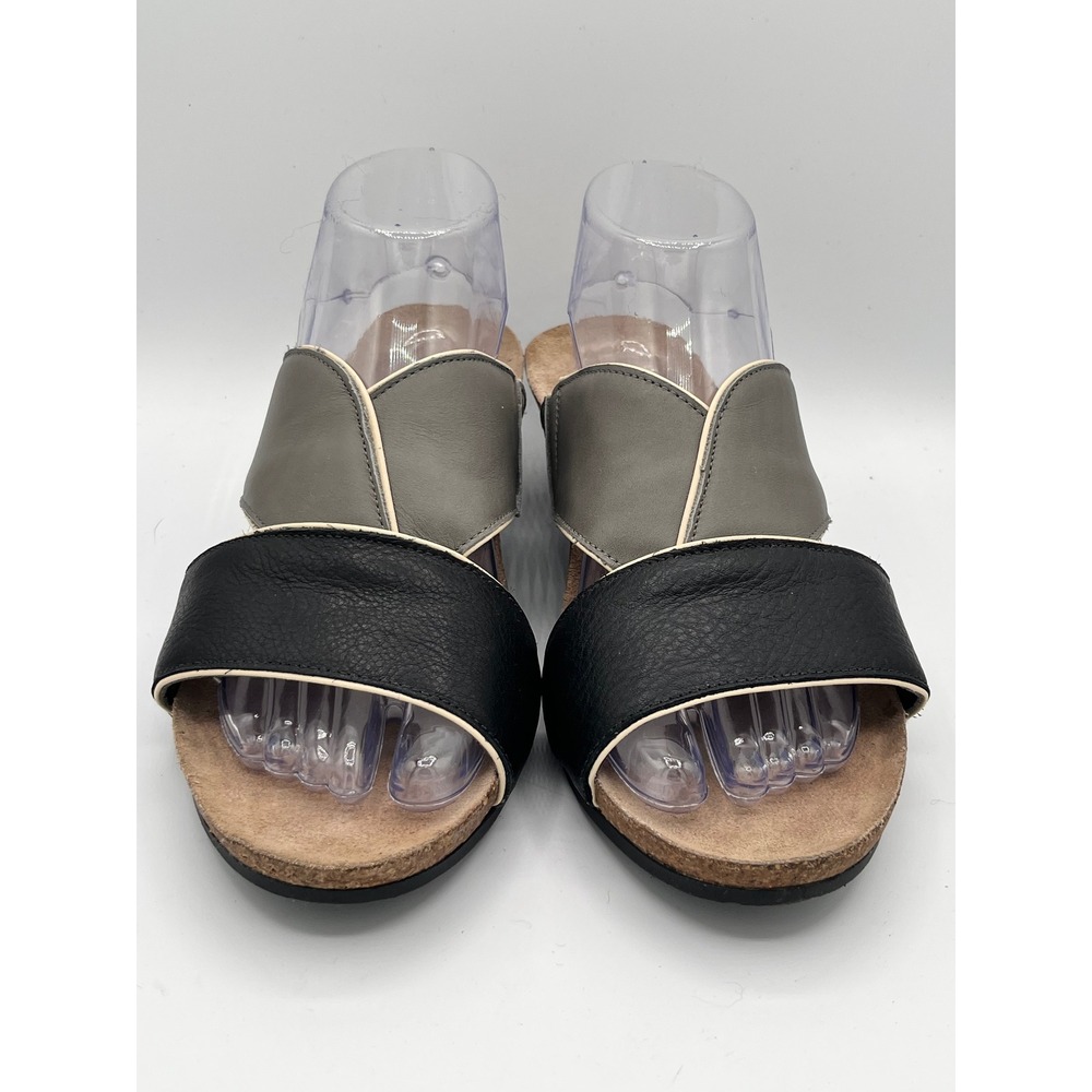 Naot Women Black Grey Leather Wedge Slide Sandals Made Israel Sz EU 41 US 10